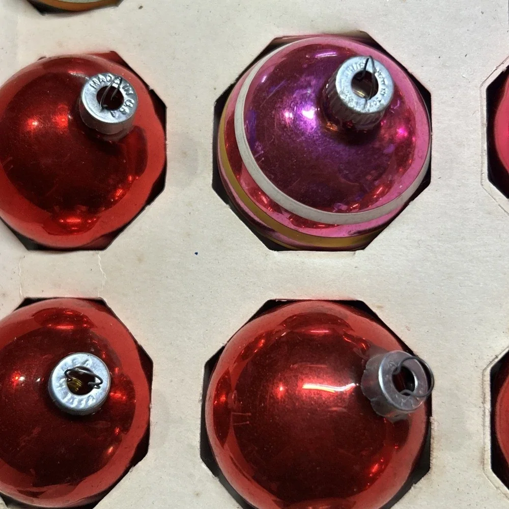 Vintage Unsilvered Christmas Ornaments ATOMIC  Lot of 11 w/ Box